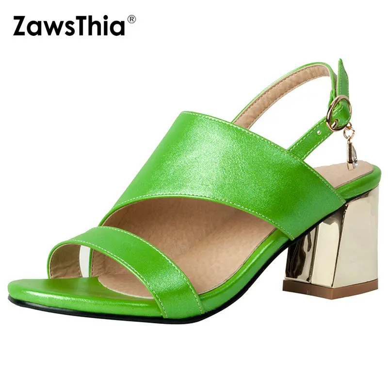 ZawsThia aur verde gladiator sandale femei de moda de vara bloc tocuri înalte, rochie de petrecere pantofi slingback sandal mare dimensiune 43 44 5